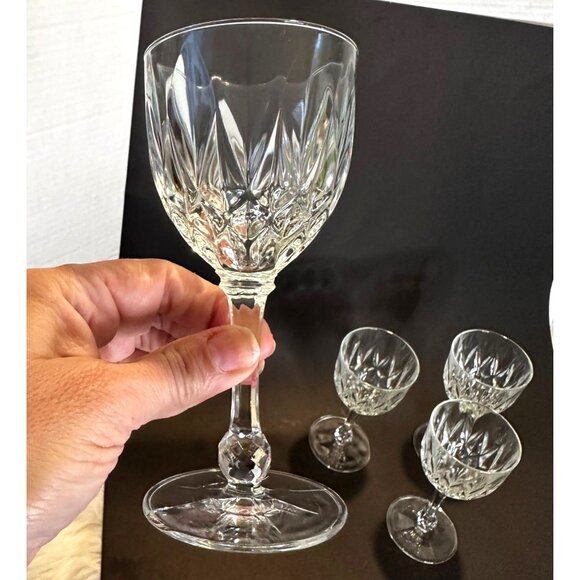 4 French Vintage Crystal Cut Faceted Ball Stem 3.5oz Glasses, Marked France - Picture 10 of 10